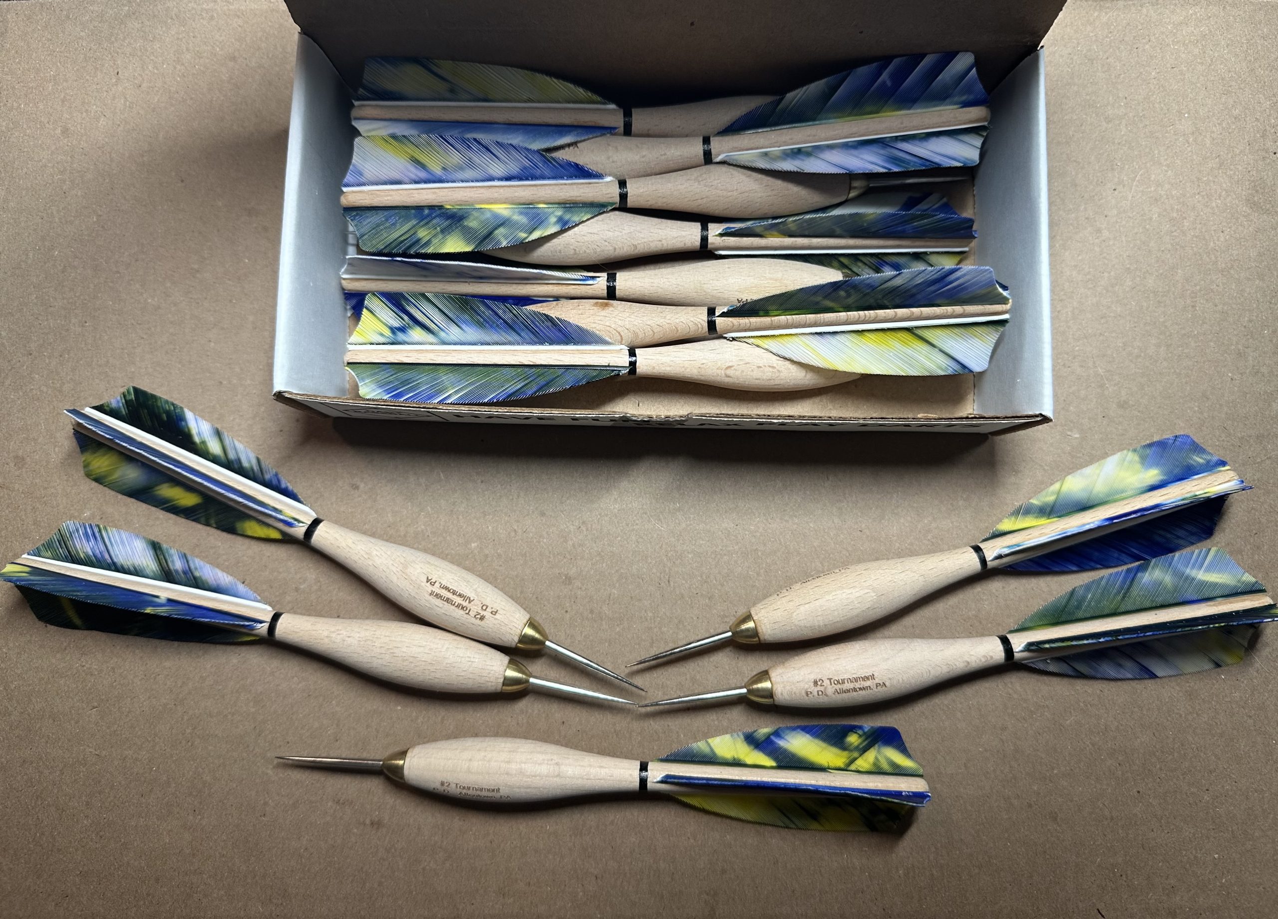 923 Peacock Camo Turkey Feather #2 Dartball Wooden Darts - Image 2